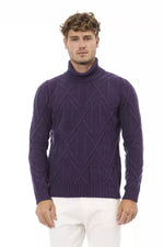 Alpha Studio Regal Purple Turtleneck Essential Men's Sweater