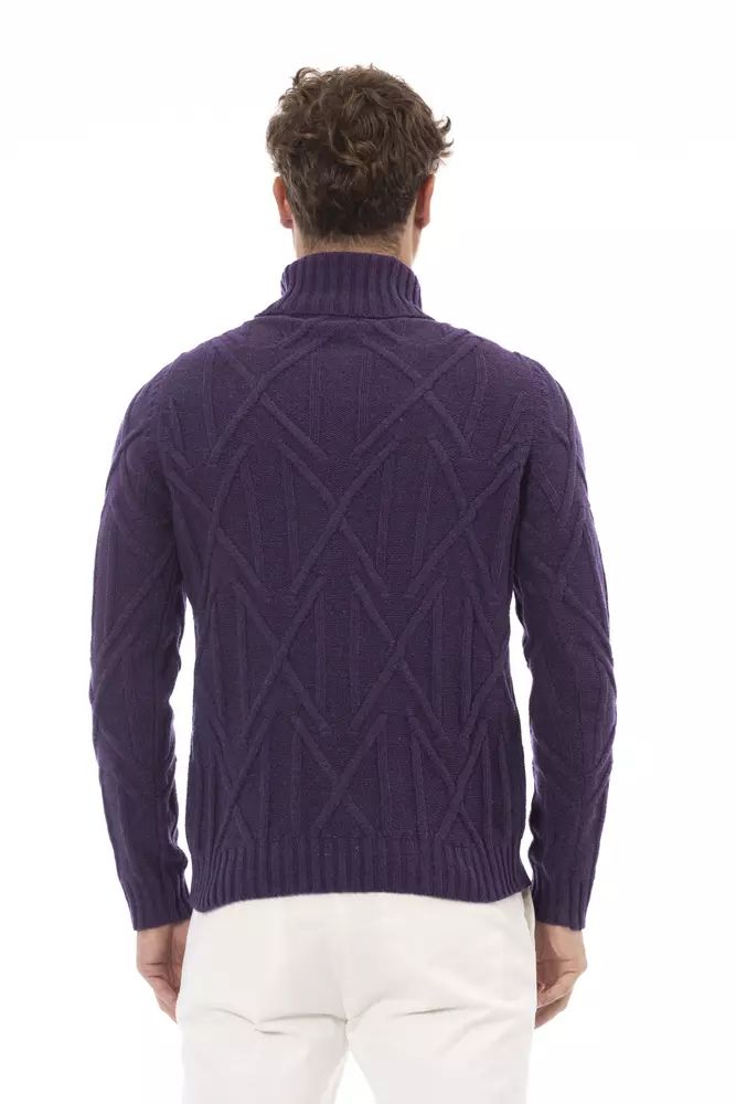 Alpha Studio Regal Purple Turtleneck Essential Men's Sweater