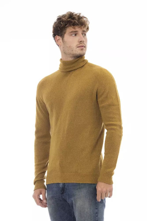 Alpha Studio Elegant Turtleneck Ribbed Sweater in Men's Brown