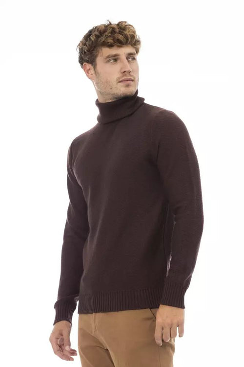 Alpha Studio Merino Wool Turtleneck Sweater - Elegant Men's Brown