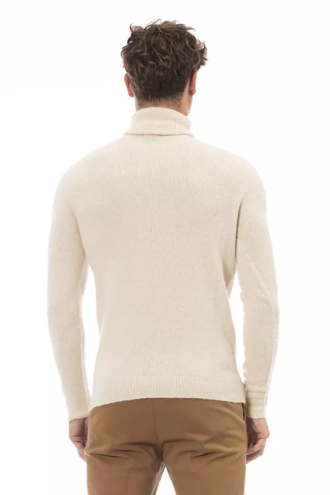 Alpha Studio Beige Turtleneck Sweater with Fine Rib Men's Detail