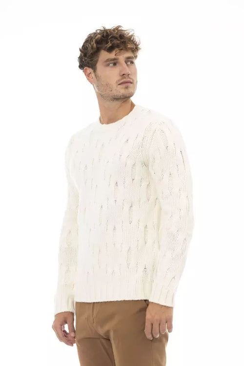 Alpha Studio Elegant Beige Crewneck Wool-Cashmere Men's Sweater