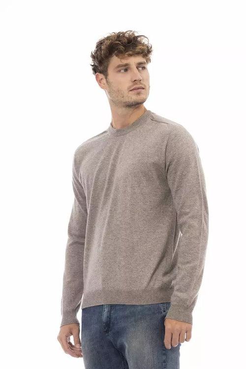 Alpha Studio Beige Crewneck Sweater in Luxe Wool-Cashmere Men's Blend