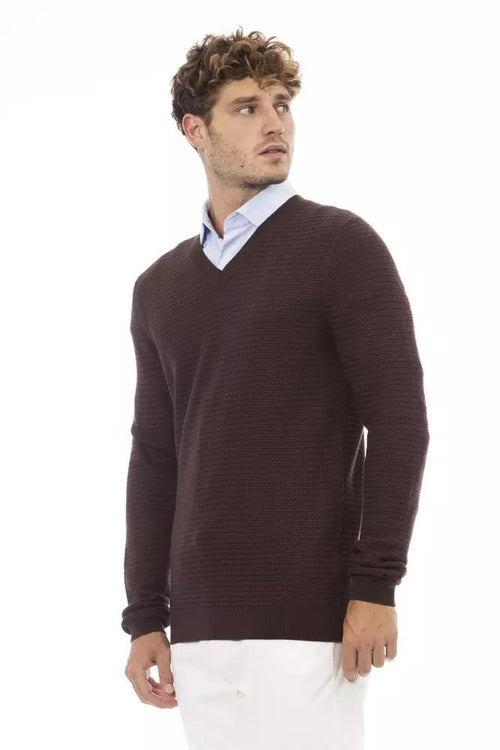 Alpha Studio Classic V-Neck Merino Wool Sweater - Sumptuous Men's Brown