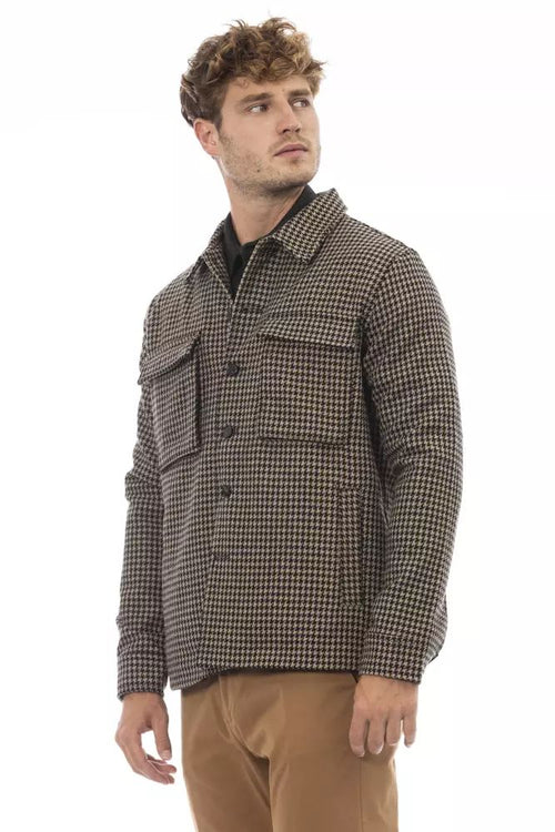 Alpha Studio Elegant Houndstooth Wool Blend Shirt Men's Jacket