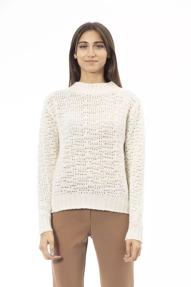 Alpha Studio Elegant Mock Neck Ivory Women's Sweater