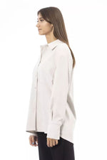 Alpha Studio Elegant White Button-Up with Front Women's Pocket