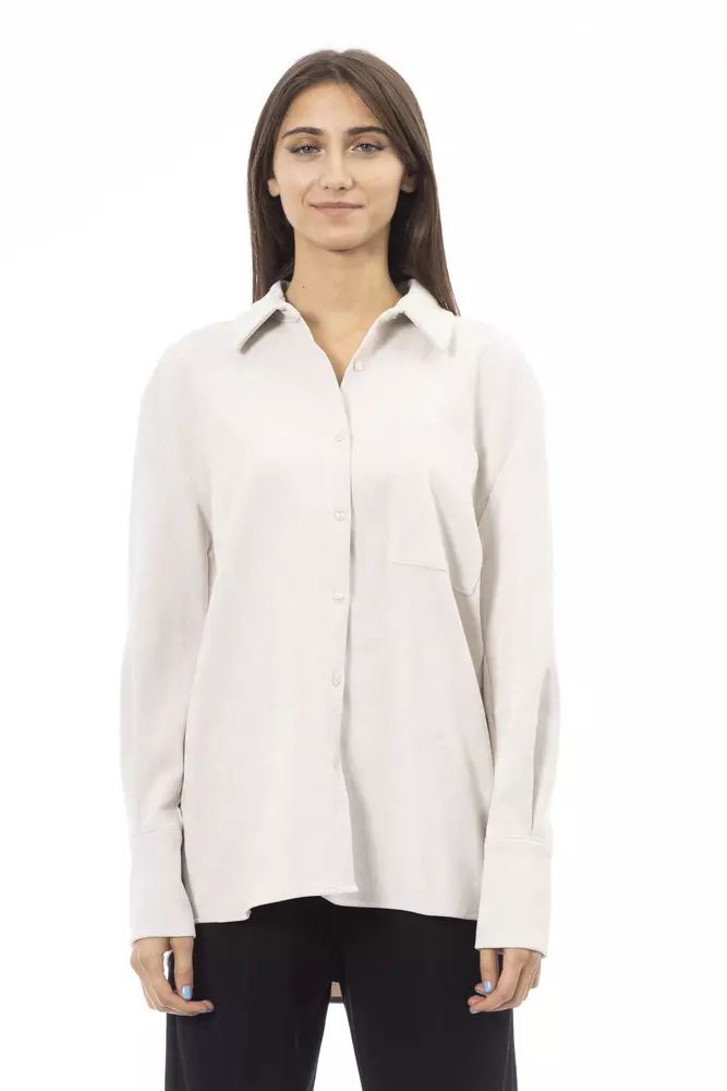 Alpha Studio Elegant White Button-Up with Front Women's Pocket