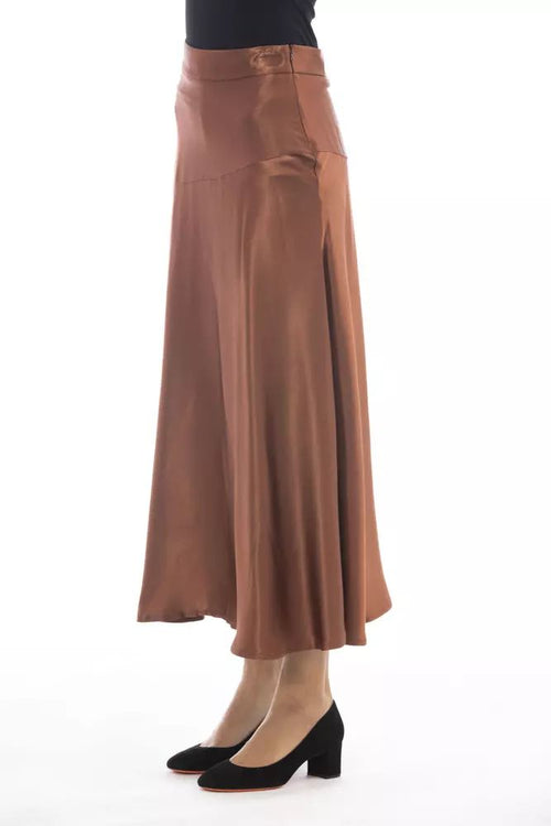 Alpha Studio Elegant Satin Midi Skirt in Rich Women's Brown