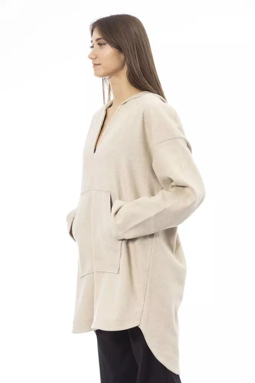Alpha Studio Elegant Beige Hooded Long Women's Sweater