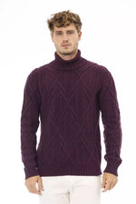 Alpha Studio Elegant Purple Turtleneck Sweater for Men's Men