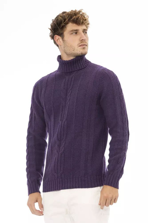 Alpha Studio Elegant Purple Turtleneck Sweater for Men's Men