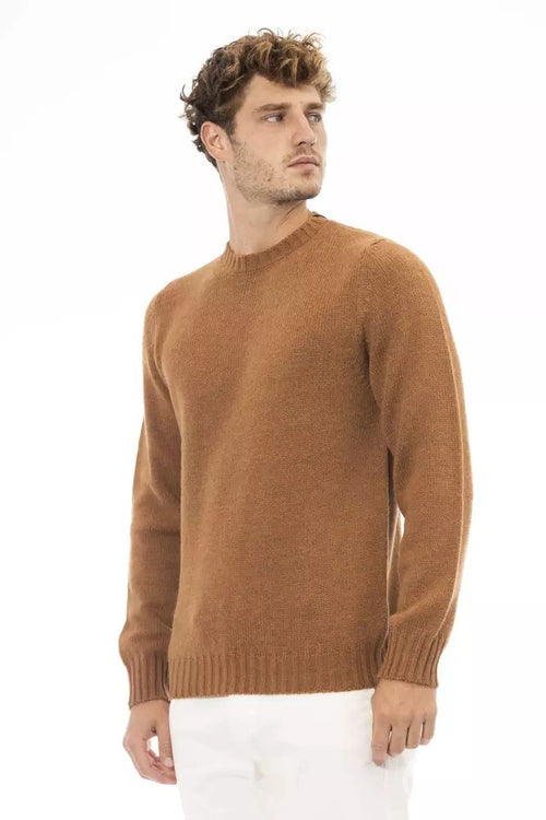 Alpha Studio Beige Alpaca Blend Crewneck Sweater for Men's Men