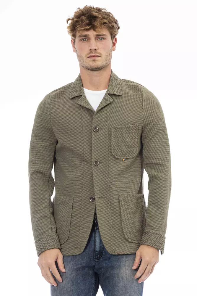 Distretto12 Elegant Green Fabric Jacket with Button Men's Closure