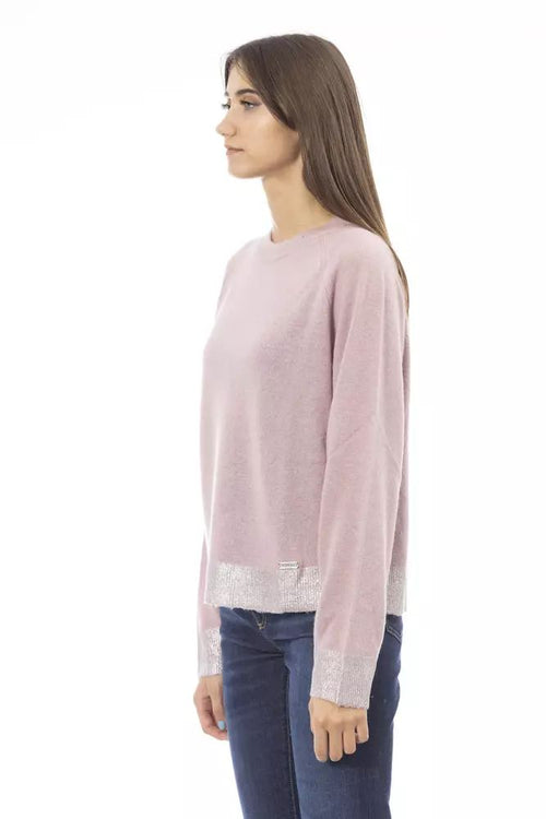 Baldinini Trend Chic Crew Neck Monogram Sweater in Women's Pink