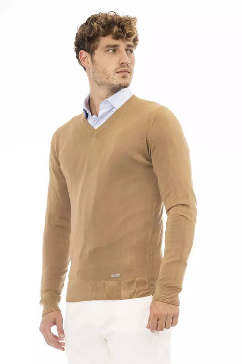 Baldinini Trend Beige V-Neck Modal Cashmere Men's Sweater