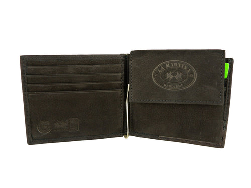 La Martina Elegant Black Leather Wallet with Logo Men's Detail