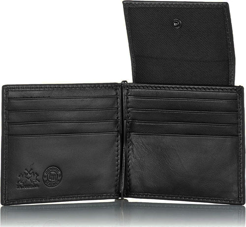 La Martina Sleek Black Leather Bi-Fold Wallet with Men's Logo