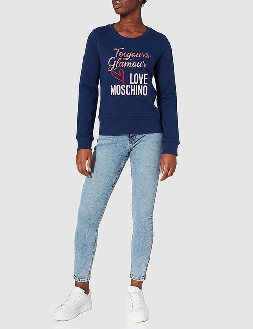 Love Moschino Chic Blue Cotton Sweatshirt with Designer Women's Emblem
