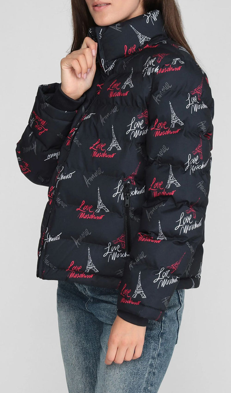 Love Moschino Chic Black Zip Jacket with Iconic Women's Design