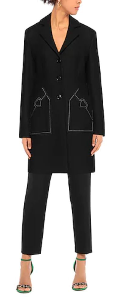 Love Moschino Chic Black Wool Coat with Heart Embroidery Women's Detail