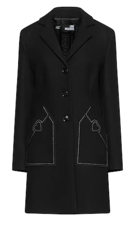 Love Moschino Chic Wool Blend Black Coat with Heart Women's Detail