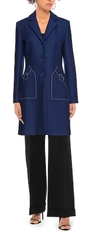 Love Moschino Chic Blue Wool Blend Coat with Heart Women's Embroidery