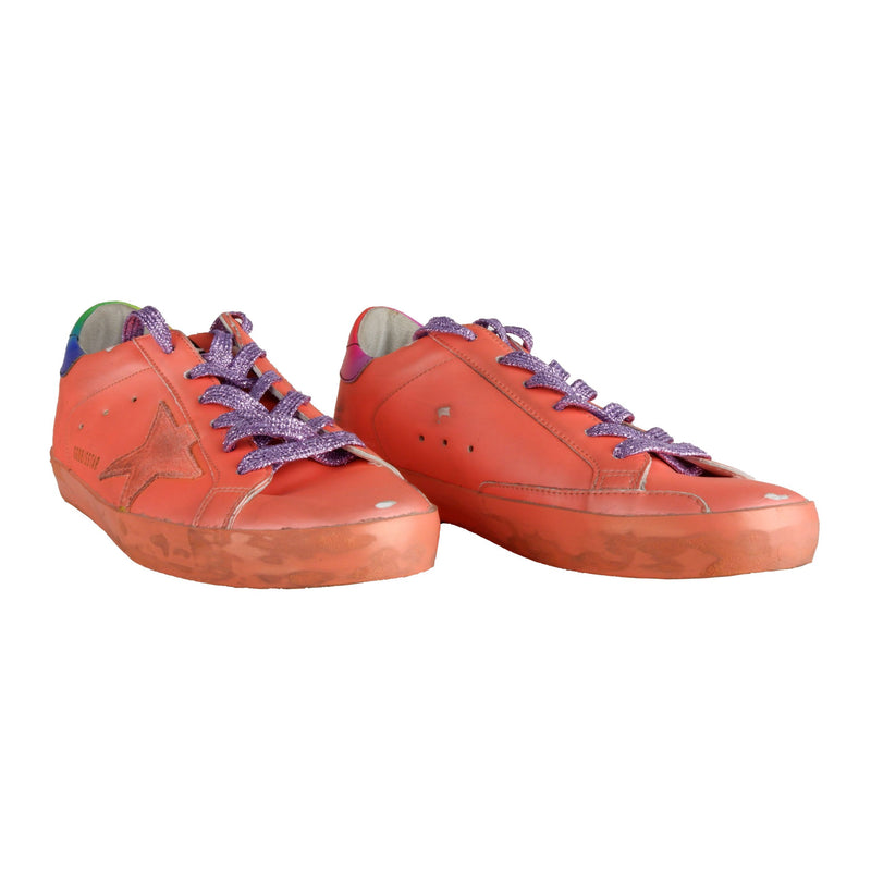Golden Goose Orange Glitter Lace Sneakers with Suede Women's Accents