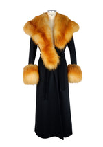 Made in Italy Elegant Black Wool Coat with Fox Fur Women's Accents