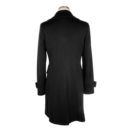 Made in Italy Elegant Black Woolen Coat with Gold Women's Buttons