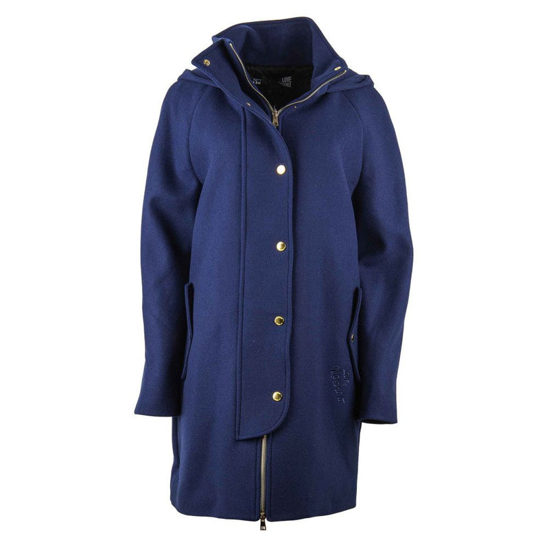 Love Moschino Elegant Blue Wool-Blend Coat with Golden Women's Accents