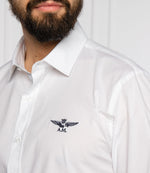 Aeronautica Militare Slim Fit White Cotton Shirt with Eagle Men's Logo