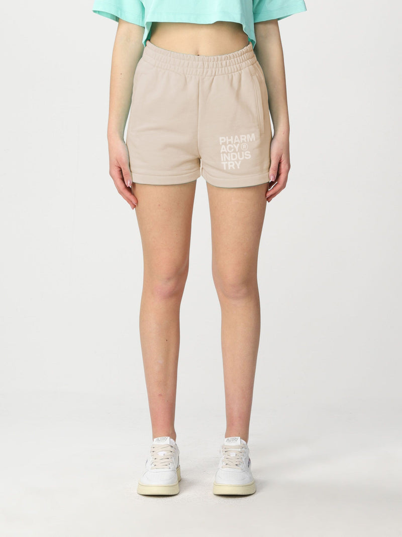 Pharmacy Industry Chic Beige Cotton Shorts with Logo Women's Accent