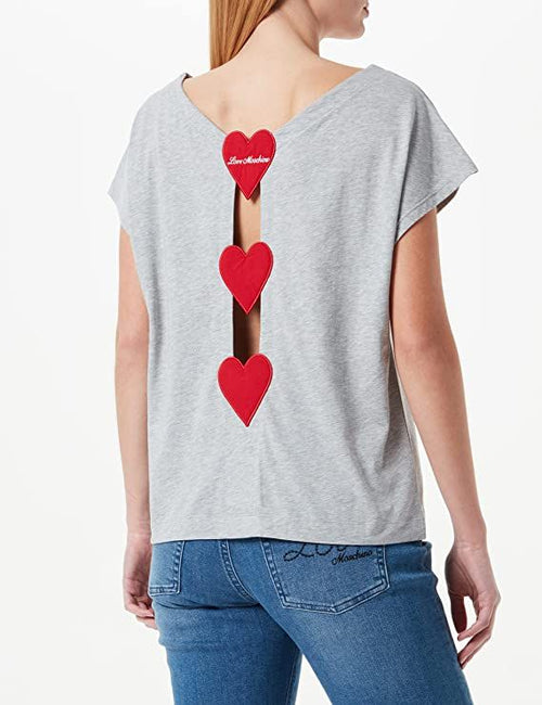 Love Moschino Chic Embroidered Logo Cotton Tee with Back Heart Women's Detail