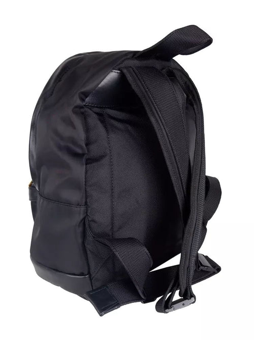Palm Angels Sleek Black Nylon & Leather Backpack with Gold Men's Accents