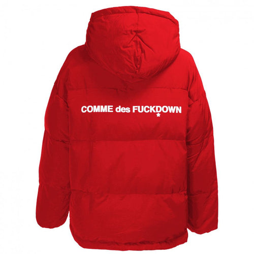 Comme Des Fuckdown Chic Pink Puffer Jacket with Iconic Logo Women's Print