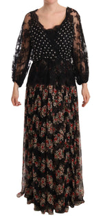 Dolce & Gabbana Black Lace Floral Polka Maxi Capri Women's Dress
