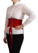 Dolce & Gabbana Red Corset Belt Stretch Waist Strap Women's Top