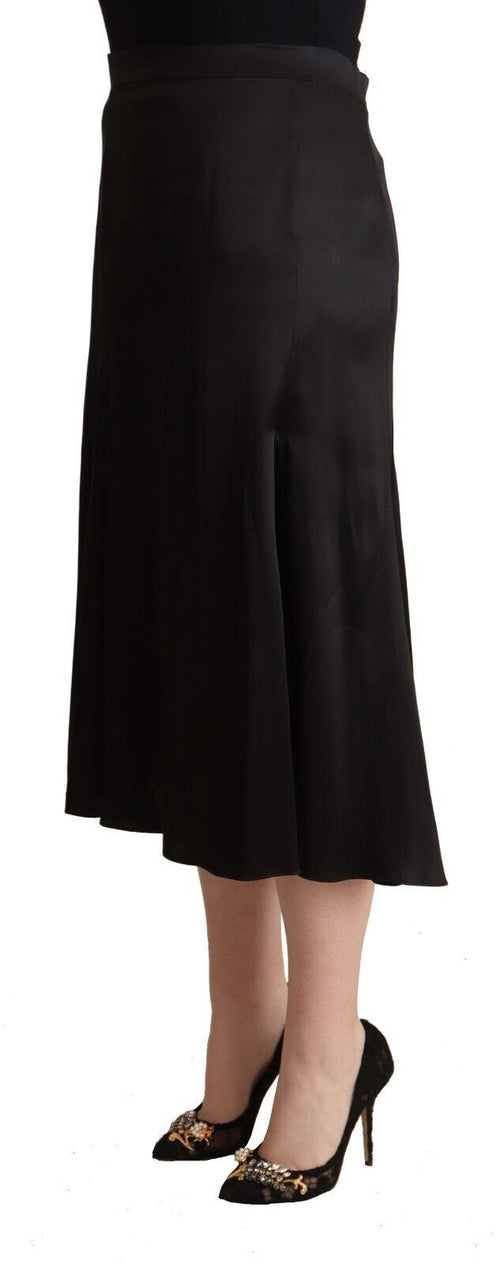 Blumarine Black Acetate High Waist A-line Midi Women's Skirt