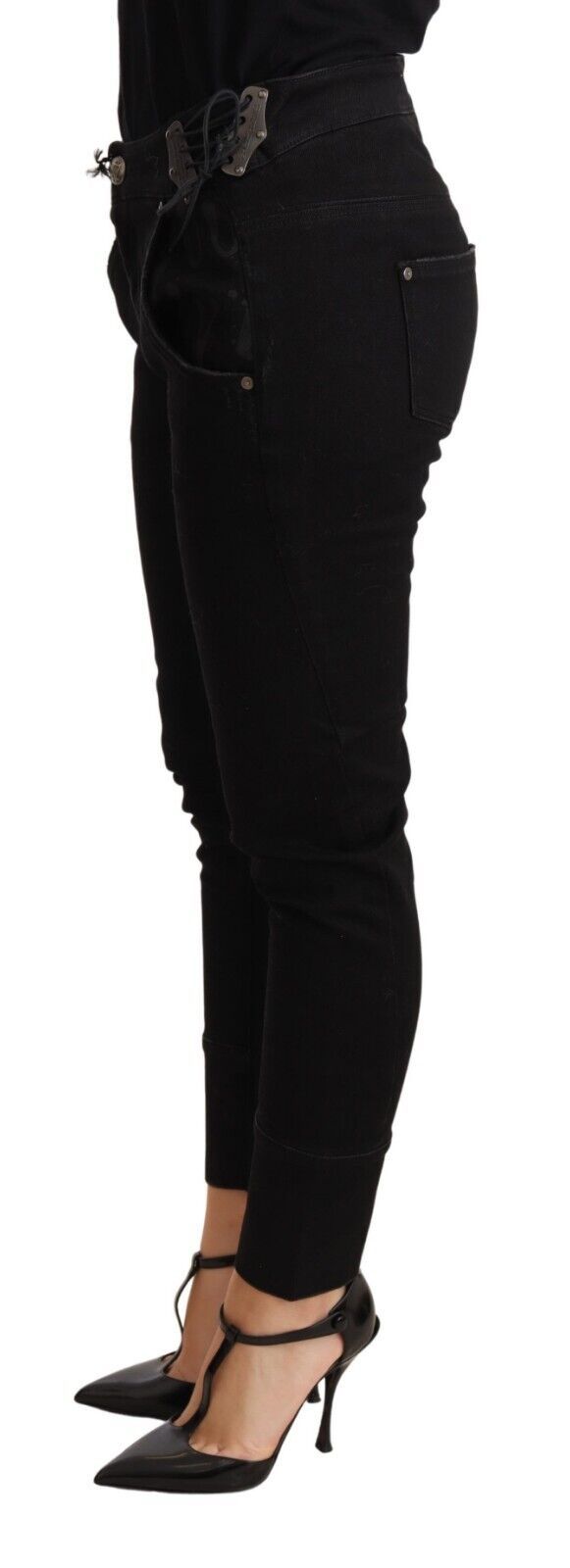 Ermanno Scervino Chic Low Waist Skinny Black Cotton Women's Trousers