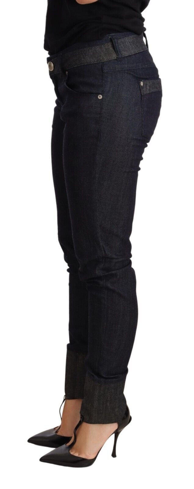 Ermanno Scervino Blue Skinny Folded Hem Denim Trouser Cotton Women's Jeans