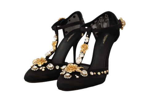 Dolce & Gabbana Elegant Crystal-Embellished Mesh T-Strap Women's Pumps