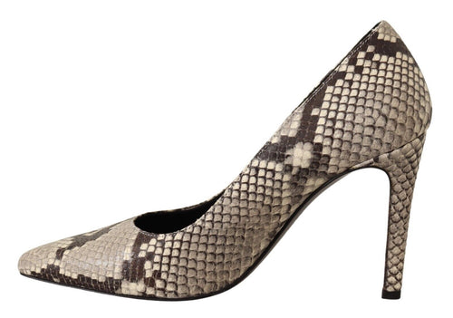 Sofia Chic Gray Snake Print Leather Women's Heels
