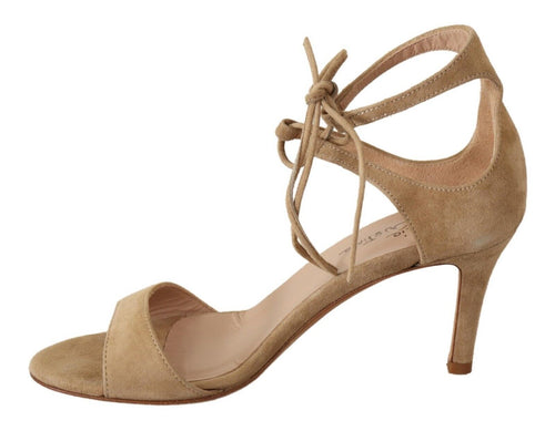 Maria Christina Beige Suede Leather Ankle Strap Pumps Women's Shoes