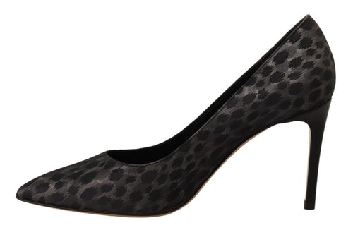Sofia Black Leopard Leather Stiletto High Heels Pumps Women's Shoes