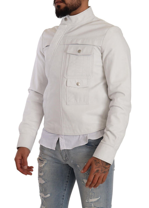 Diesel Exquisite White Leather Biker Men's Jacket