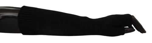 Dolce & Gabbana Black Knitted Fingerless Elbow Length Women's Gloves