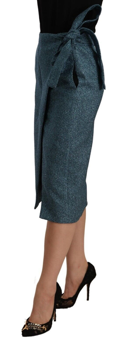 Koonhor Blue High Waist Pencil Straight Wrap Style Women's Skirt