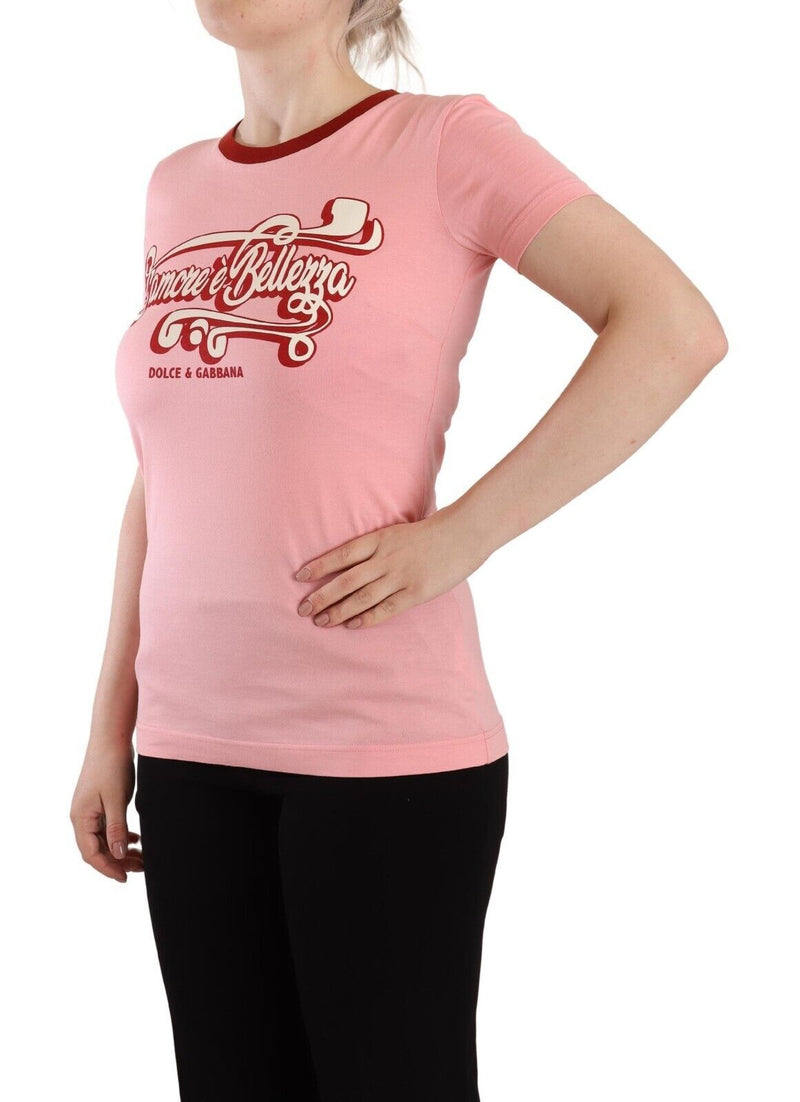 Dolce & Gabbana Pink Cotton Short Sleeves Crewneck T-shirt Women's Top