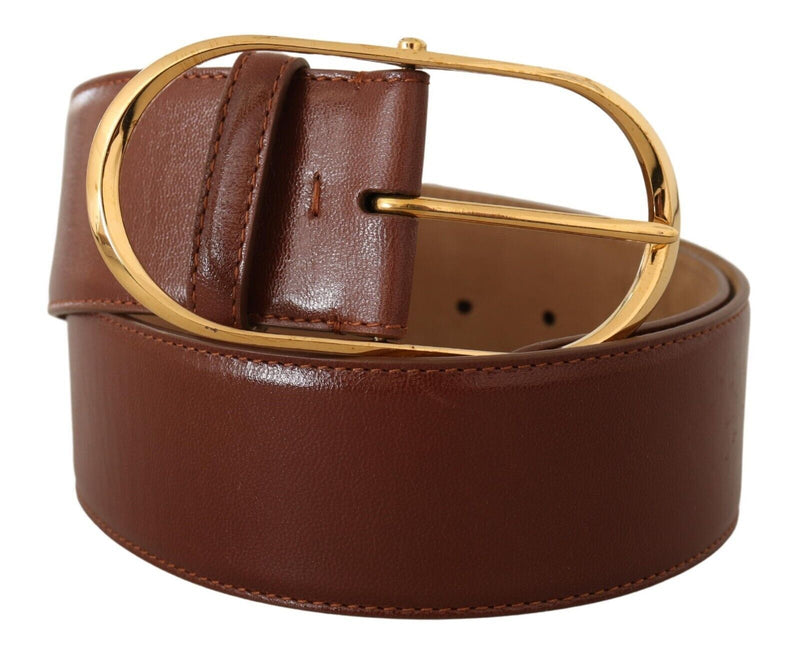 Dolce & Gabbana Elegant Brown Leather Belt with Gold Women's Buckle